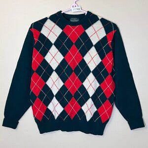 The Scotch House 100% Lambswool Argyle Wool Sweater - Men's Size 44 - Green Red